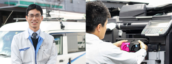 ACNのサービススタッフとコピー機のメンテナンス例